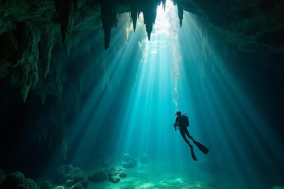 Underwater cenote cave diving
