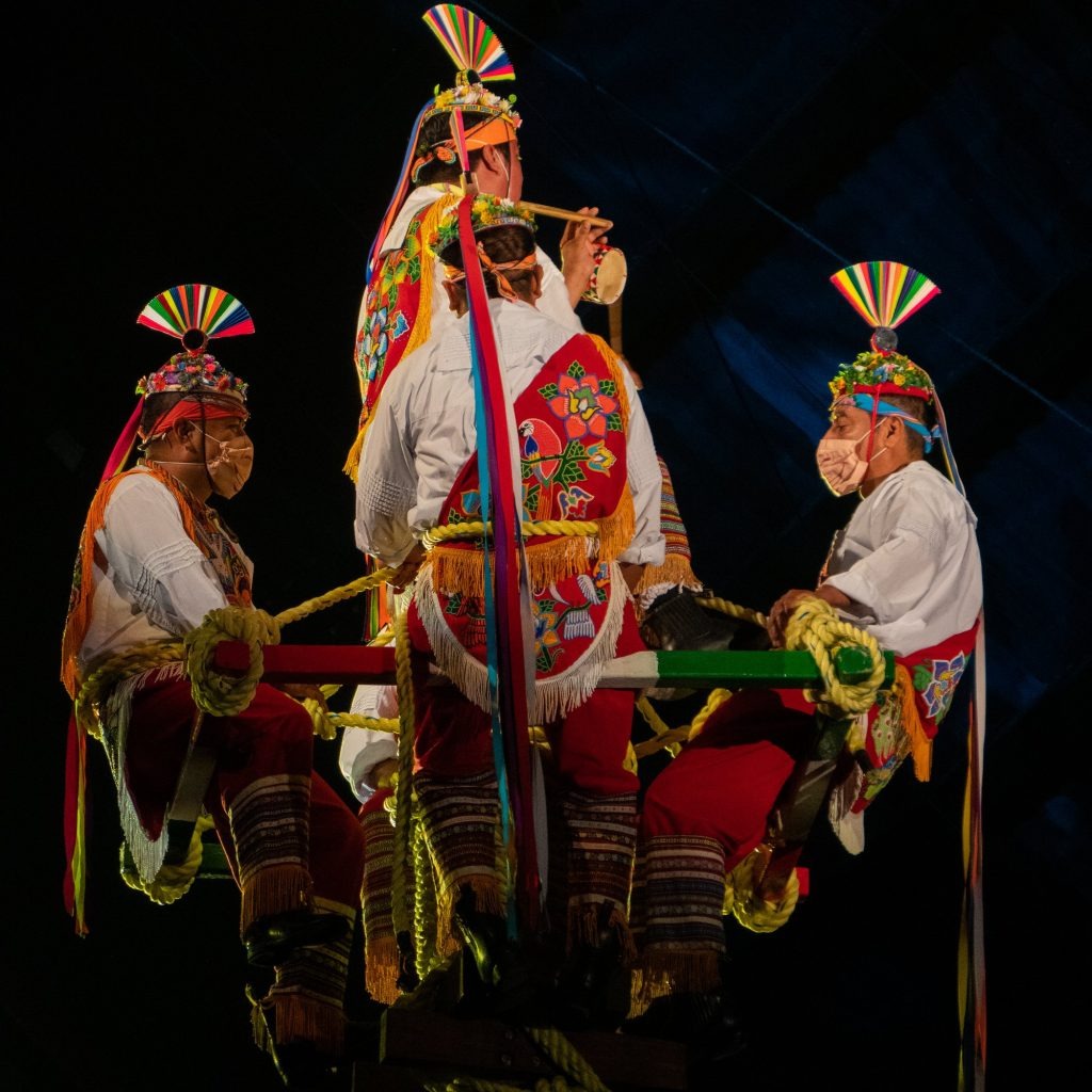 Nighttime stage performance at Xcaret, similar to the Cirque du Soleil JOYÀ show