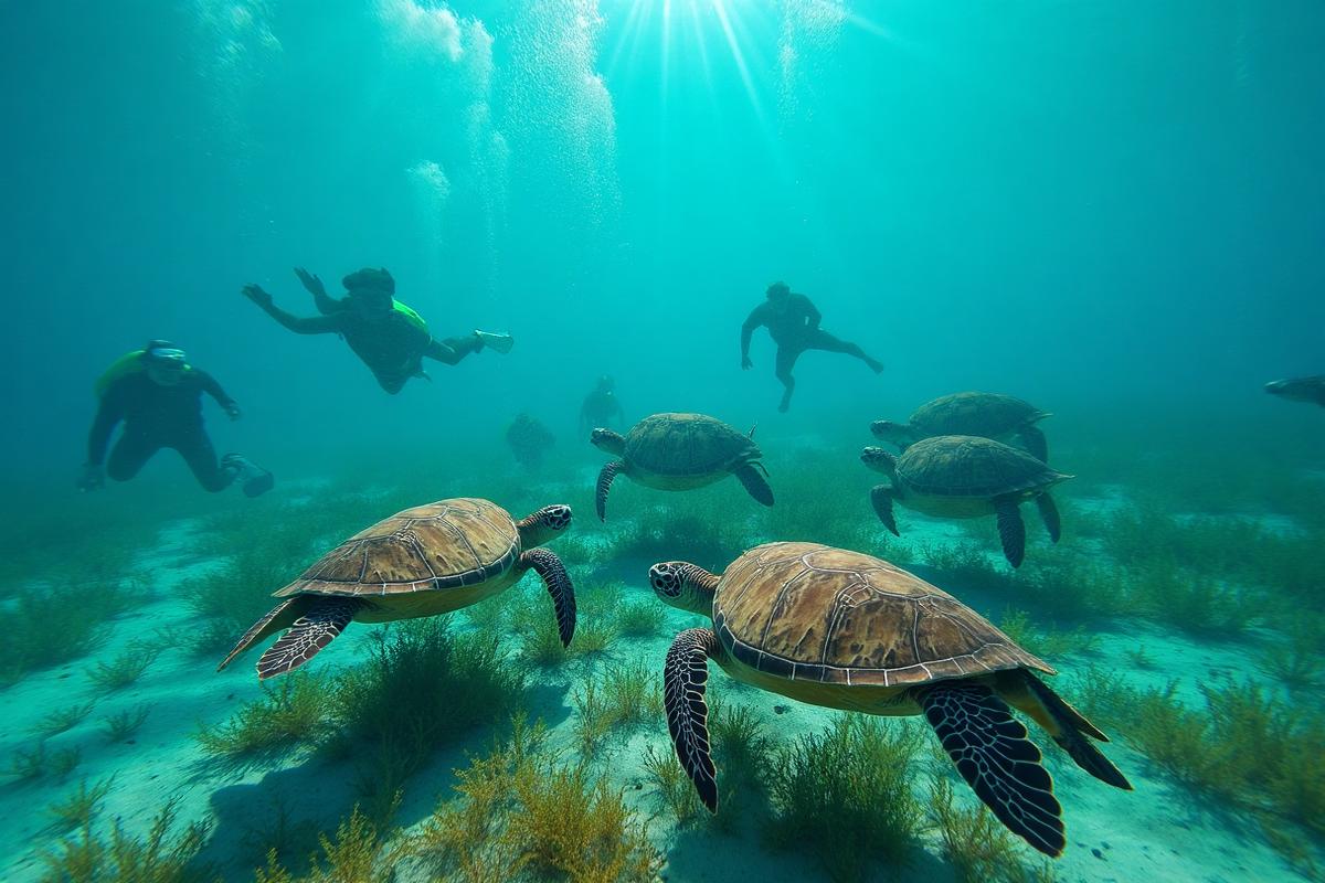 Tortugas marinas nadando en la bahía de Akumal