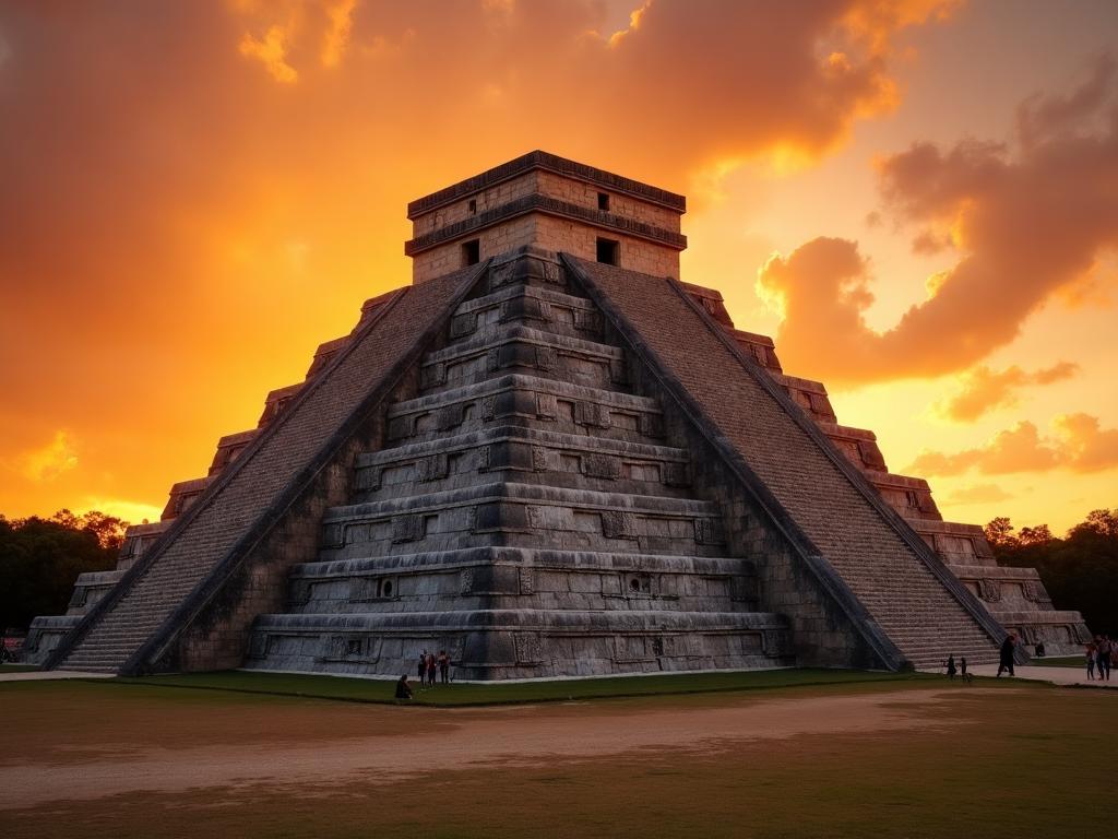 Chichen Itza pyramid El Castillo at sunset