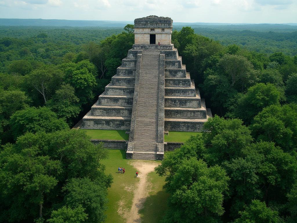 Coba Nohoch Mul pyramid towering above jungle canopy