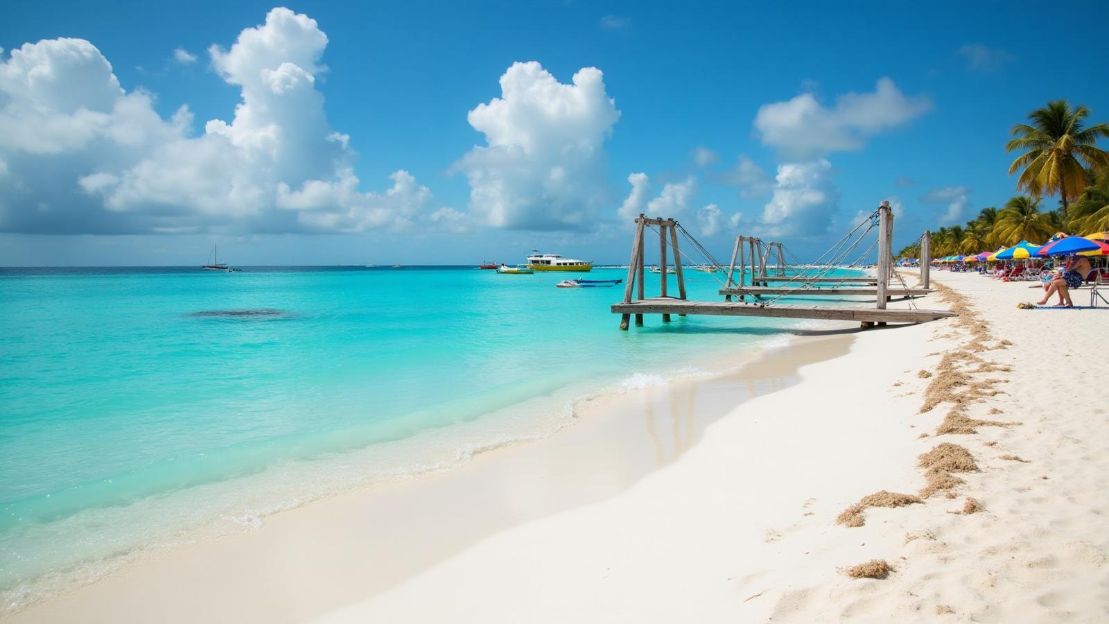 Playa Norte at Isla Mujeres with crystal clear water and swings