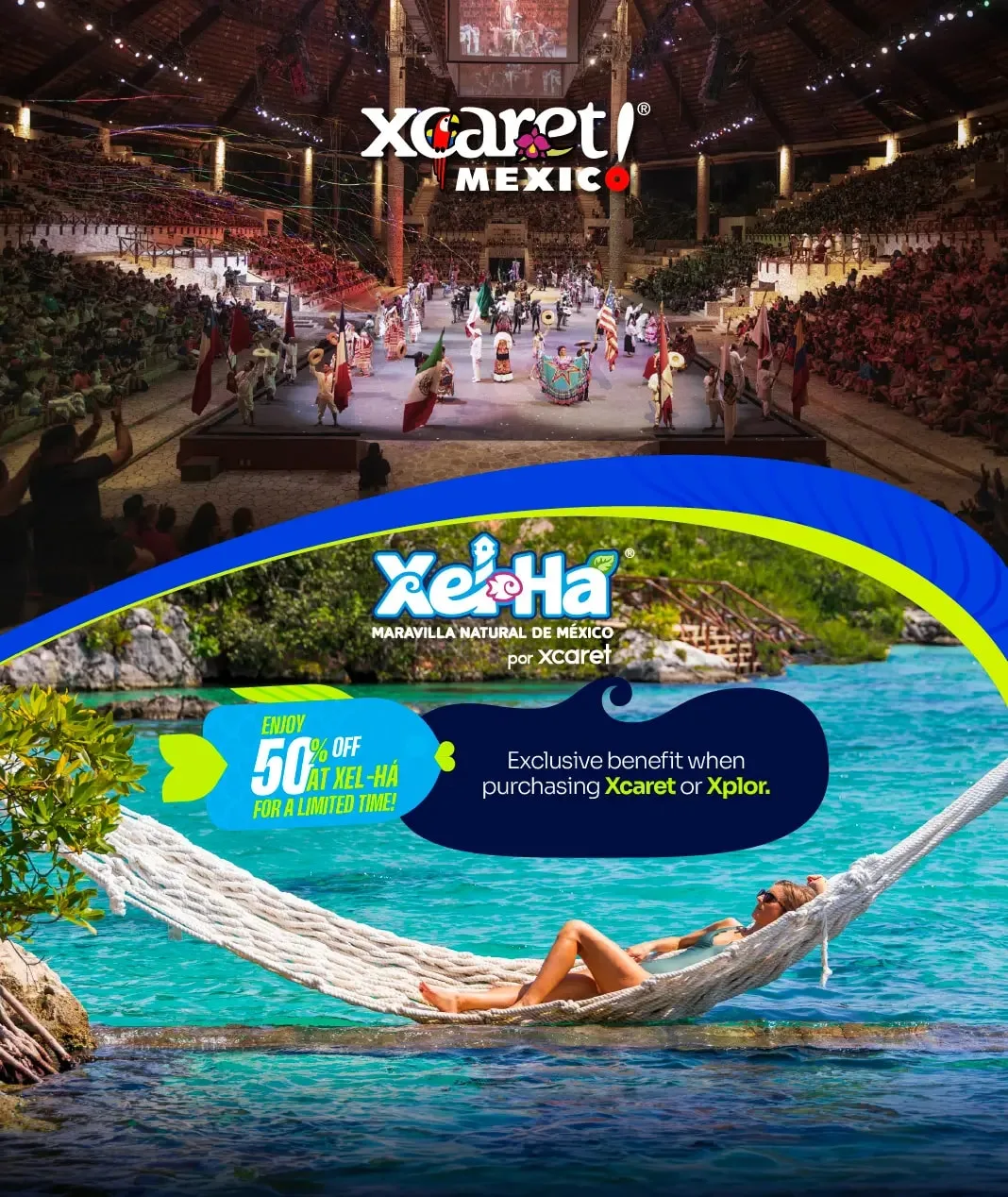 Book Xcaret and get 50% off Xel-Há